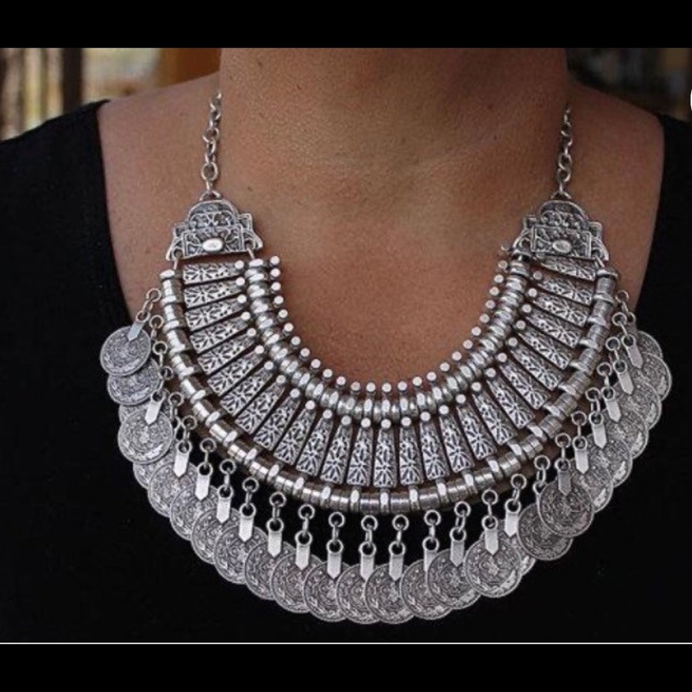 Silver Coin Bib Necklace
